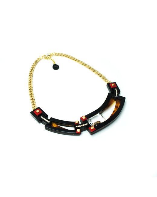 Gissa Bicalho White Handmade Acrylic Necklace Deco Choker Rectangular Cut Stone Caramel Granite