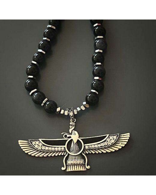 Ebru Jewelry White Tourmaline Faravahar Beaded Necklace-black