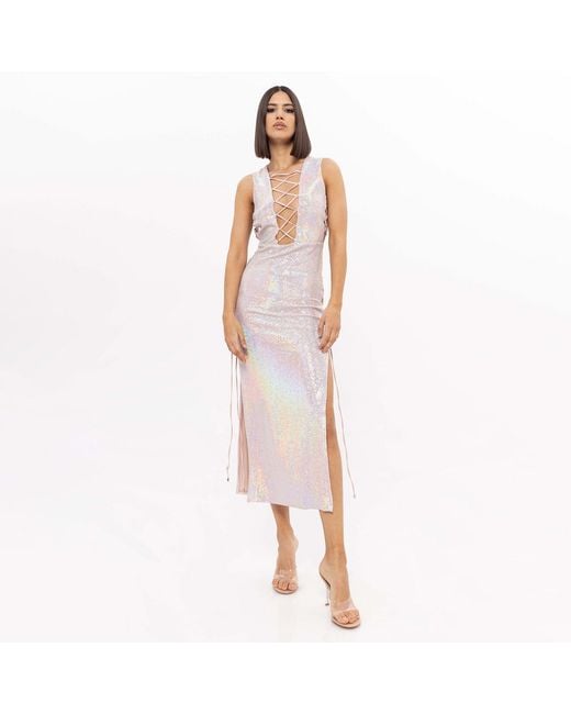 Nissa Multicolor Holographic-Effect Midi Dress Multicolour