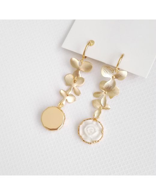 POPORCELAIN Metallic Porcelain Moonlight Rose And Triple Leaves Clip-on Earrings