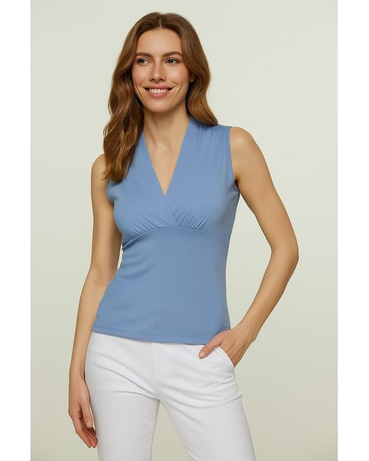 Conquista Blue Bell Sleeveless V-Neck Fitted Top – Soft Viscose-Blend Fabric