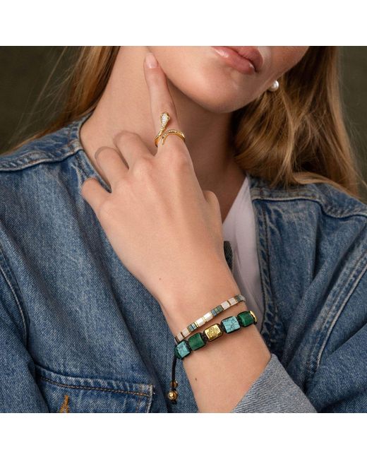 Nialaya Green And Jade Flatbead Bracelet With Plated Dorje