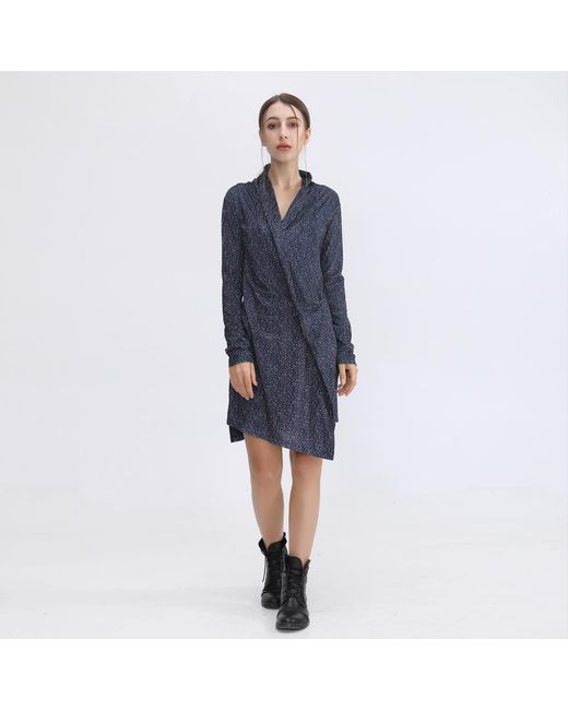 Smart and Joy Blue Draped Velvet Dress With Liberty Print