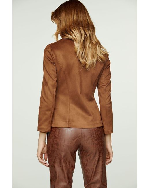 Conquista Brown Suede-Look Fitted Jacket