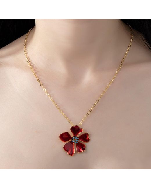 Milou Jewelry Red Wild Rose Flower Necklace