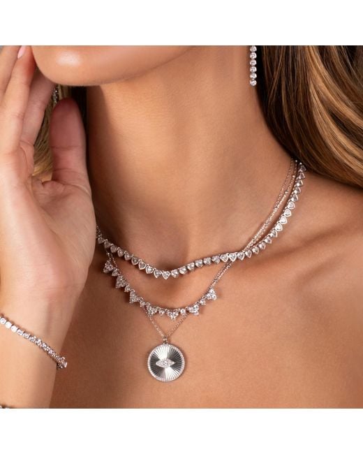 SHYMI White Fluted Round Evil Eye Disk Necklace