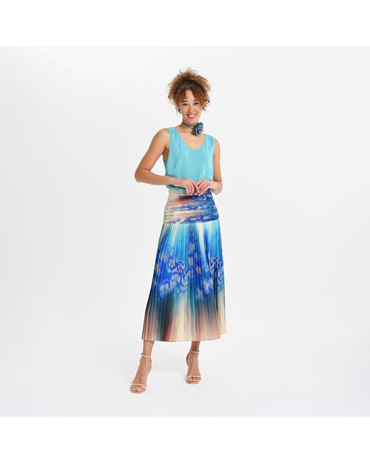 Lalipop Design Blue Abstract Floral Pleated Midi Skirt