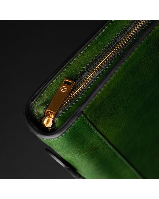 Time Resistance Green Leather Portfolio With Binder for men