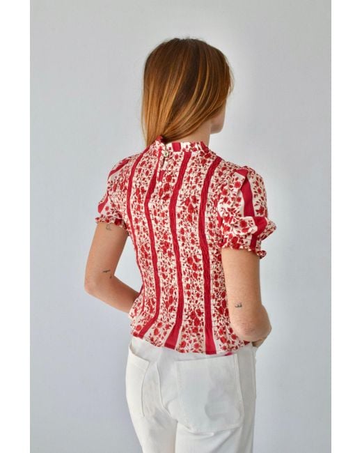 Mind Traveler Red Chia Floral Short-Sleeved Blouse