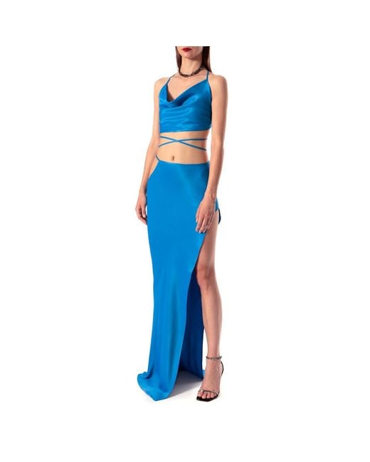 AGGI by HALEWSKI Blue Faye Cosmic Satin Maxi Skirt