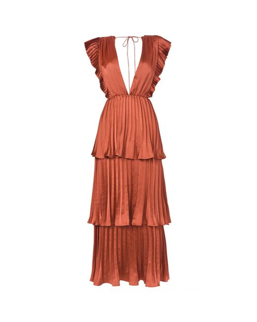 True Decadence Rust Brown Pleated Tiered Midaxi Dress