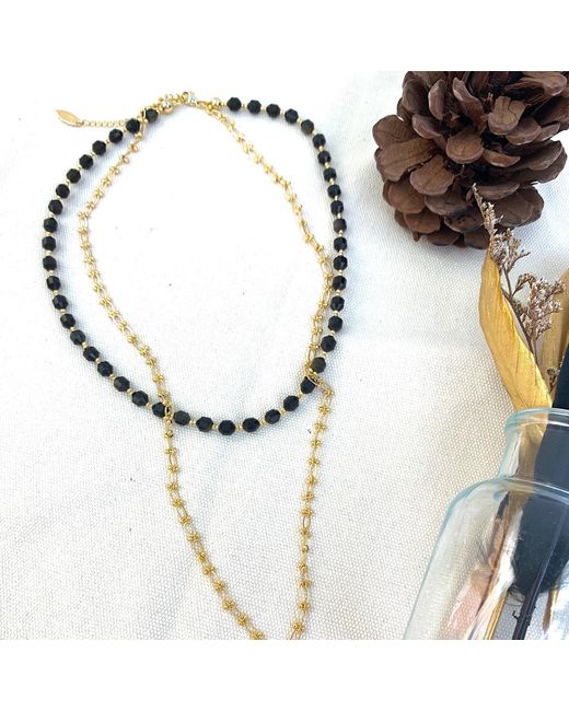 Farra Brown Obsidian And Chain With Pendant Double Layers Necklace