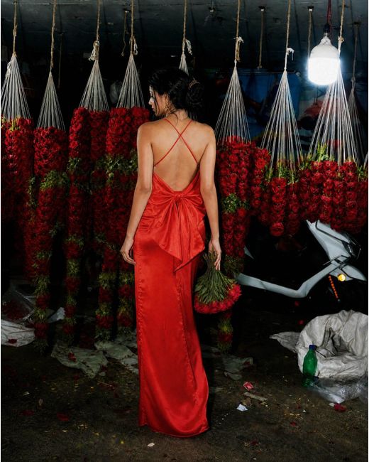 The Gt Atelier Red Backless Bow Party Dress