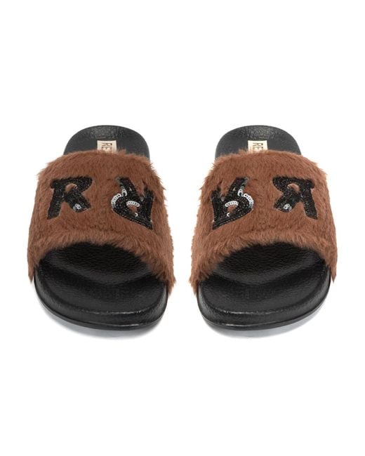 Rettrose Black Truvi Chocolate Luxury Plush Diamanté Embellished Handmade Sliders