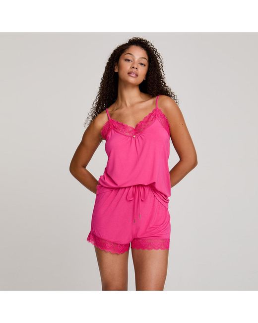 Pretty You London Pink Bamboo Lace Cami Short Pyjama Set