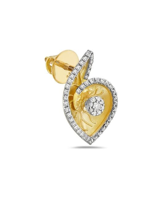 Artisan Metallic Natural White Diamond Designer Stud Earrings Yellow Gold Jewelry