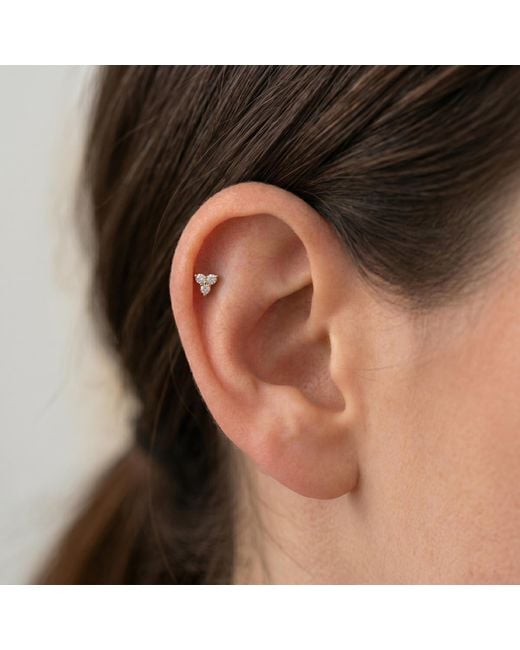 Zahav Jewelry Metallic 14K Solid 18G 8Mm Trinity Cz Internally Threaded Flat Back Stud