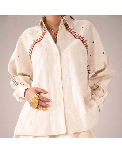 Collected Xx White Neelum Embroidered Panel Shirt