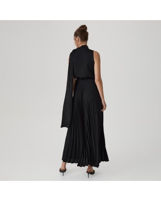 Lita Couture Black Long Pleated Tie-Neck Dress