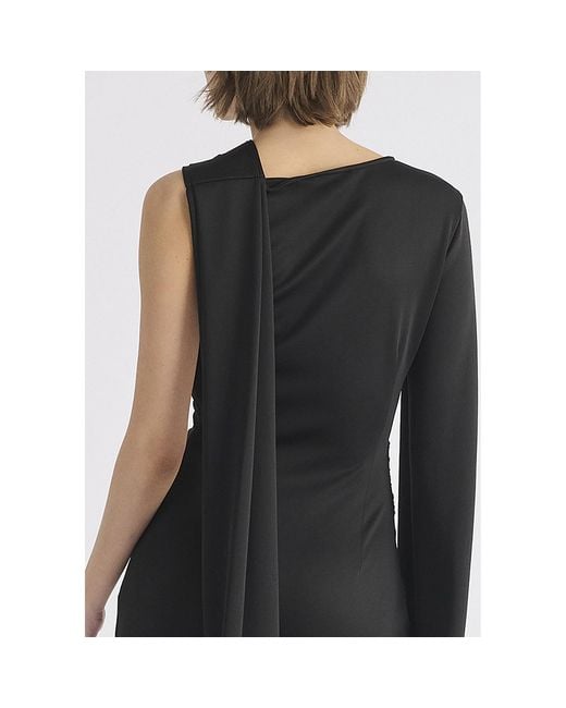 Paisie Black Asymmetric Draped Cape Sleeve Dress