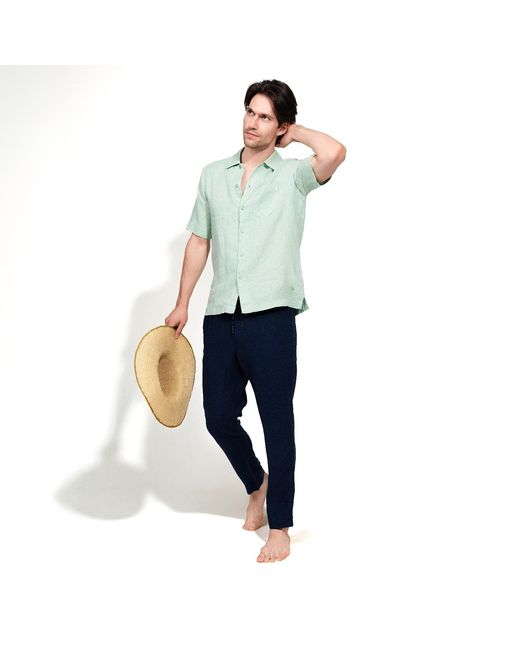 Maison Tangerine Green Mint Linen Short Sleeve Shirt For for men