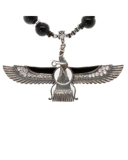 Ebru Jewelry White Tourmaline Faravahar Beaded Necklace-black