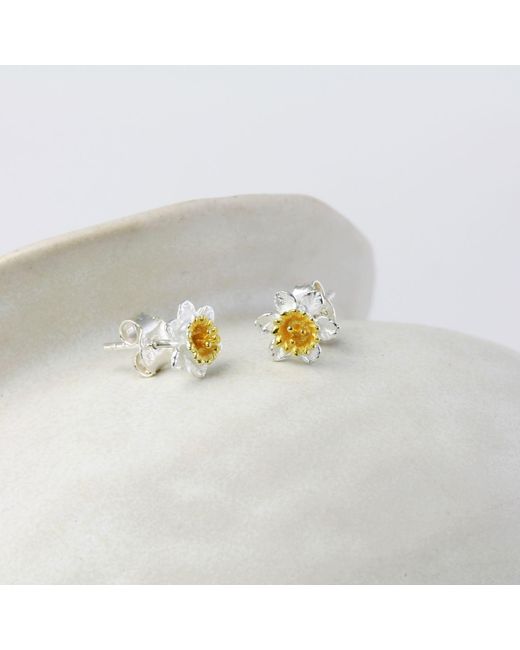 Isla Silver Metallic Daffodil Bloom Stud Earrings