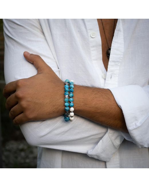 Ebru Jewelry Blue Freedom Spirit Apatite & Howlite Bracelet Set for men