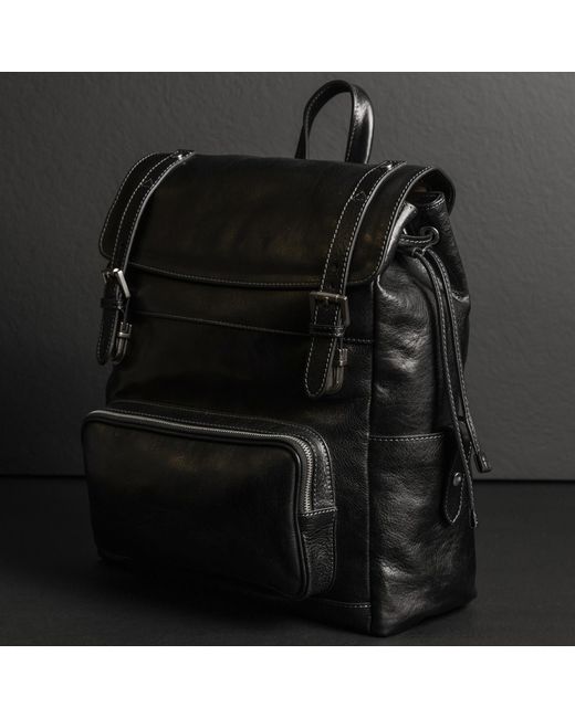 Time Resistance Black Leather Backpack for men