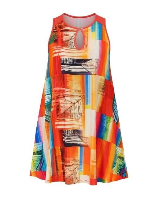 Conquista Red Coral A Line Print Dress