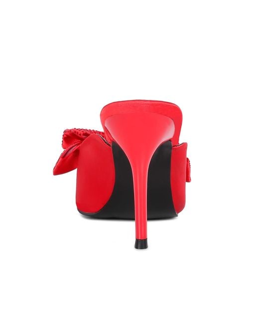 Rag & Co Red Elisda Embellished Bow High Heel Mules