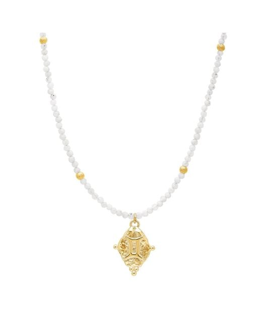 Seven Saints Metallic Gemini Gemstone Choker Necklace, Moonstone, Plated