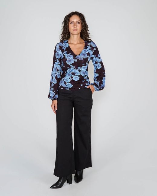 Lords of Harlech Blue Val Serious Floral Long Sleeve V-Neck Shirt