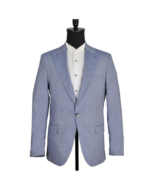 DAVID WEJ Blue Hugo Linen Single Breasted Suit for men