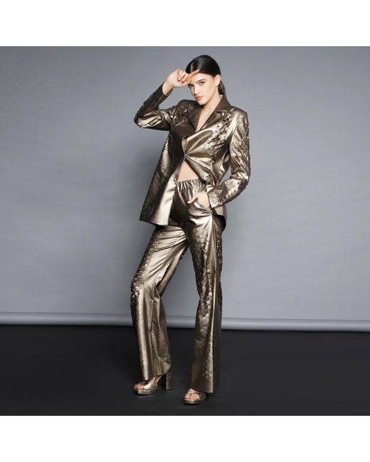 Silvia Serban Brown Neutrals Laser Cut Bronze Pants
