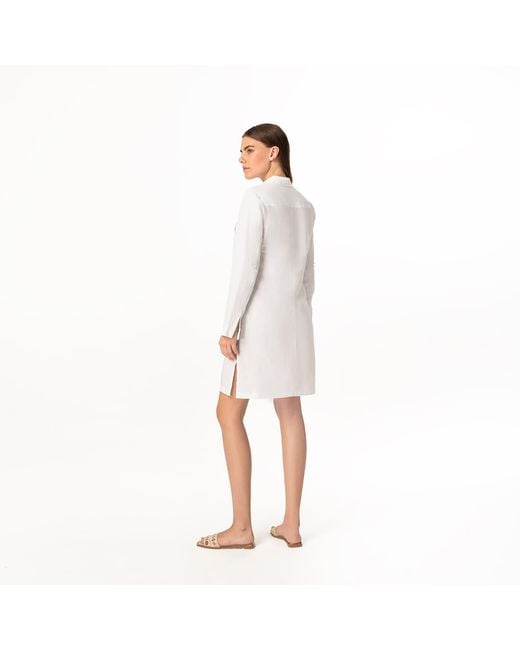 Haris Cotton White Long Sleeved Linen Shirt Dress With Front Pockets