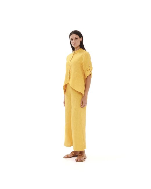 Haris Cotton Yellow Solid Linen Jacket With Roll Tab Sleeves