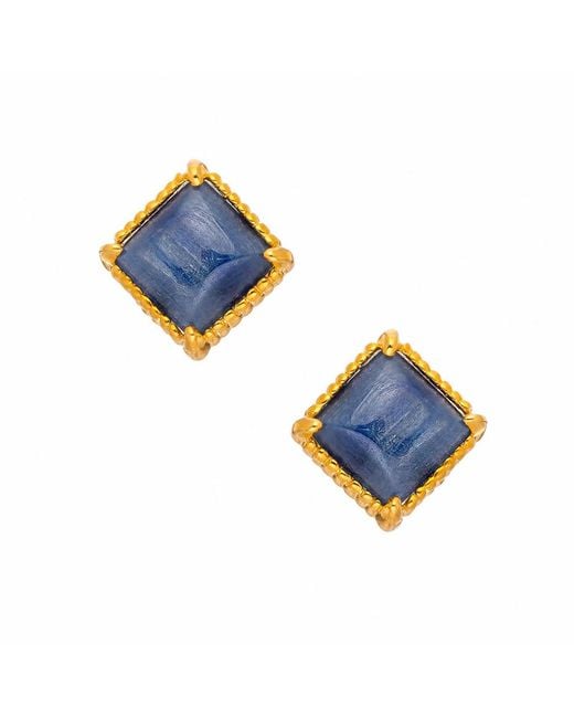 Heather Hawkins Jewelry Blue Kyanite Square Setting Stud Earrings