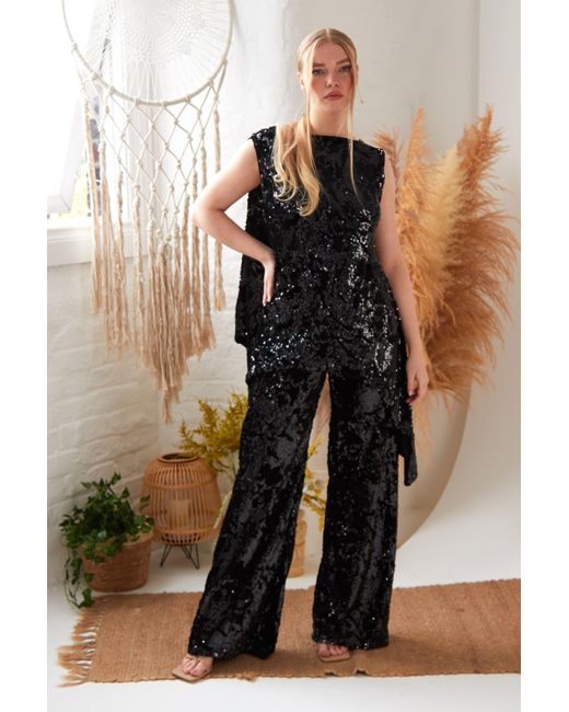 Sarvin Black Sequin Flared Trousers