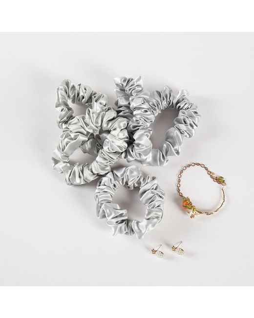 Soft Strokes Silk White Pure Mulberry Silk Mini Scrunchie Set Of Five