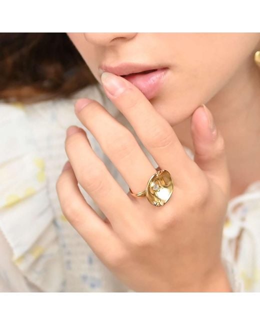 Rare Matters Jewelry Metallic Organic Clear Glass Lily Ring