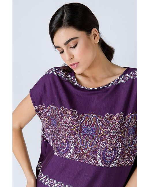 Conquista Purple Oversized Sleeveless Print Top
