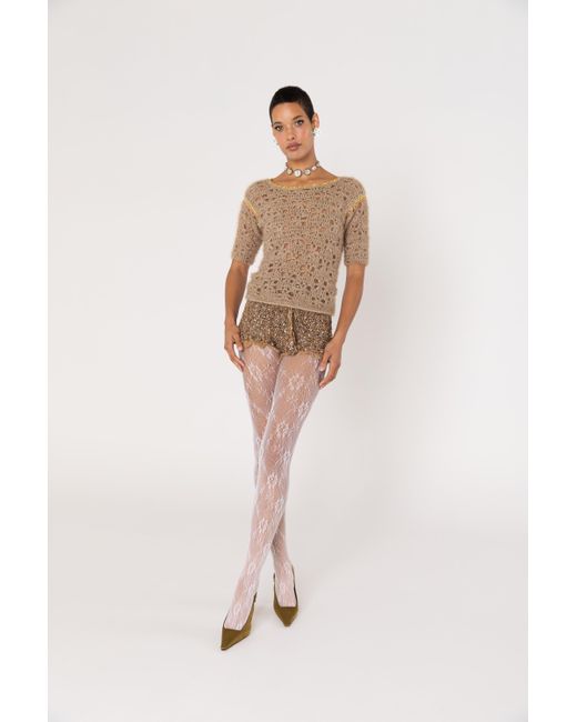Andreeva Brown Chrysanthemum Handmade Crochet Shorts