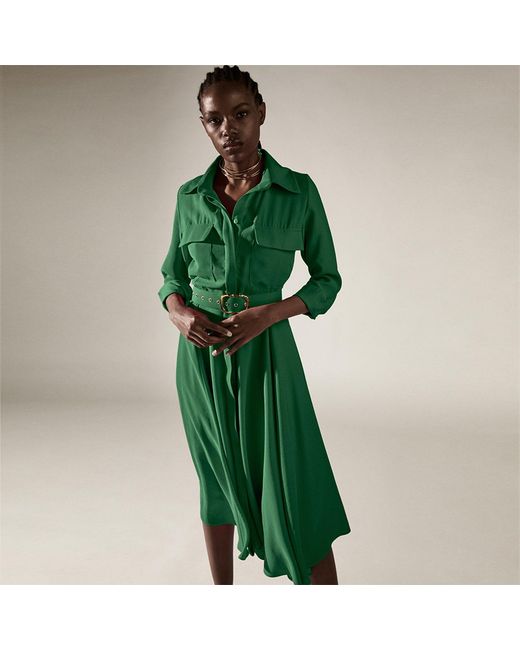 ALINA CERNĂTESCU Green Patty Forest Sustainable Viscose Midi Dress With Pockets And Textile Belt