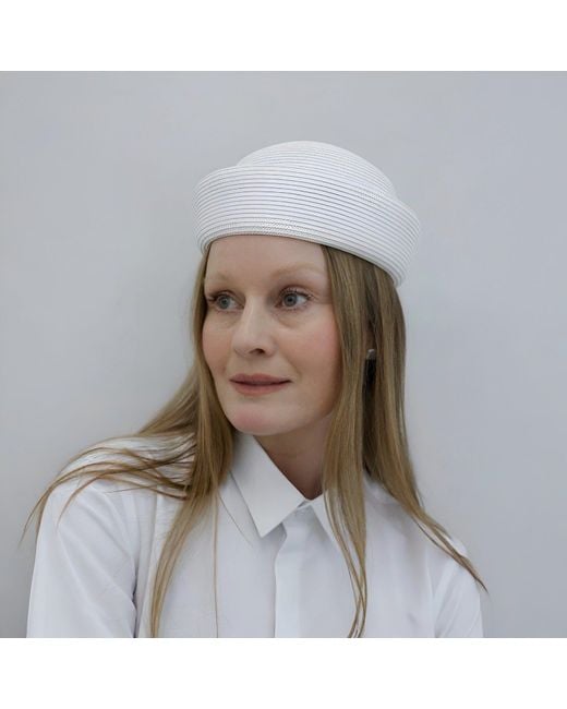 London Atelier Byproduct White Straw Pillbox Hat