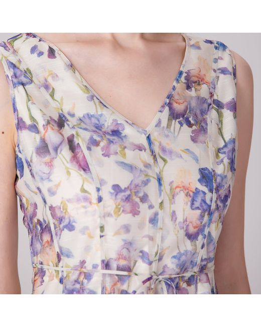 Smart and Joy Multicolor Neutrals Flower Print Sleeveless Tea Organza Dress