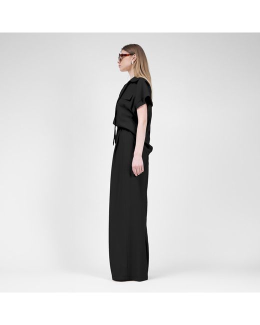 BLUZAT Black Matching Linen Set With Shirt With Pockets And Wide Leg Trousers