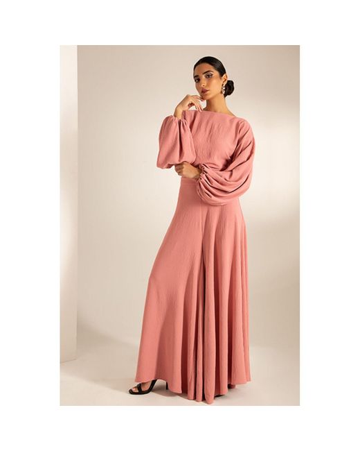 Azzali Red Long And Puffy Sleeves Top With Low Bow-Rose Tan