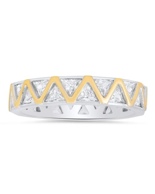 Kylie Harper White Sterling Two-Tone Diamond Cz Zig Zig Eternity Band Ring