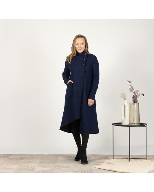 Nikka Place Blue Boiled Wool Winter Cardigan Coat With Buttons And Pockets
